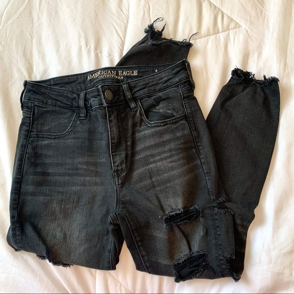 American Eagle Black Ripped Skinny Jeans